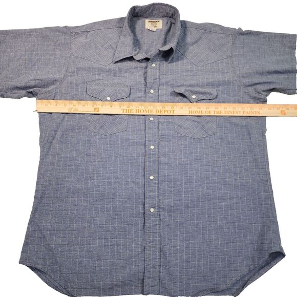 Vintage Ruddock Western Shirt Short Sleeve Blue Plaid Pearl Snap Men's XL (18) - Picture 10 of 10